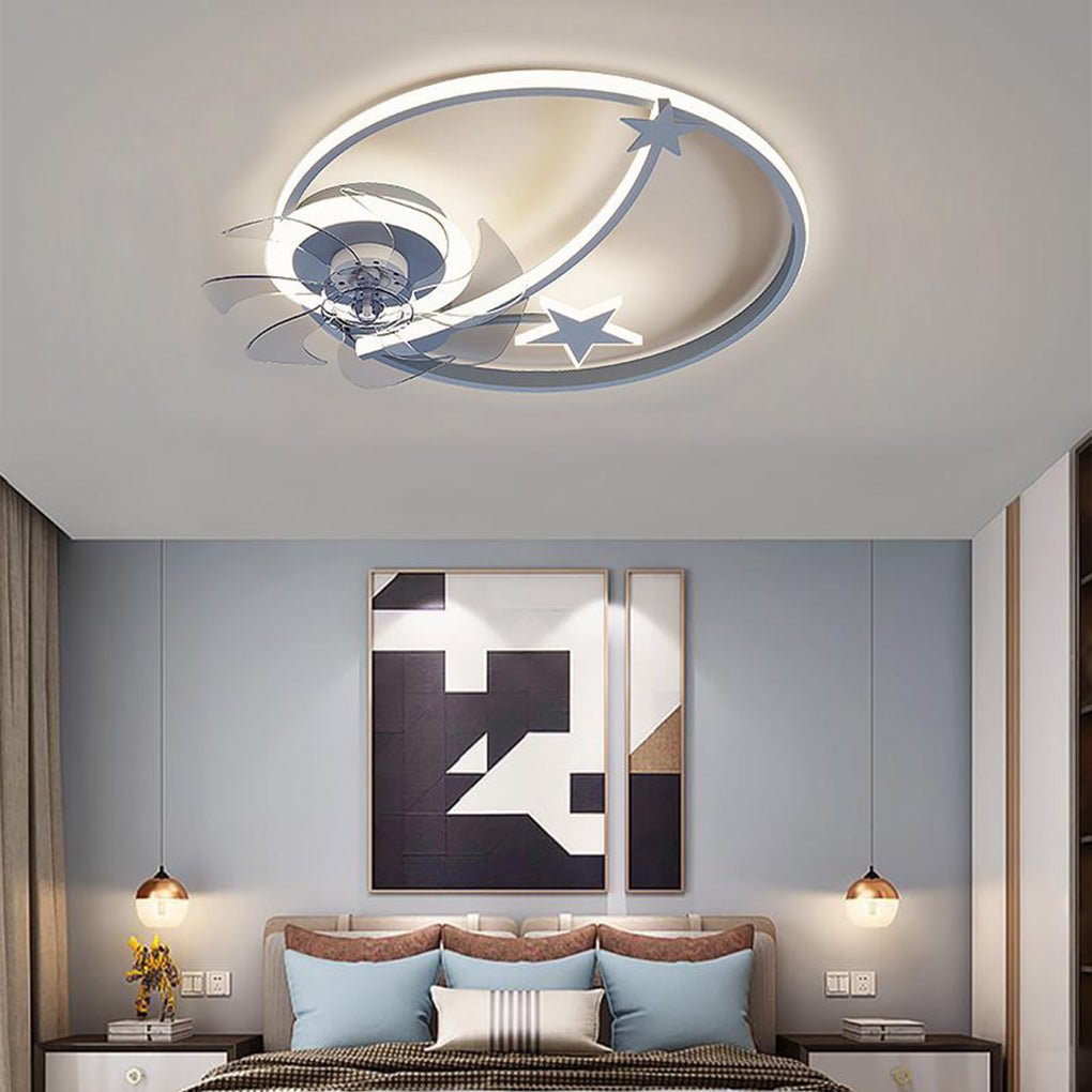 Modern Star Shaped Flush Mount Ceiling Fan with Lights and Remote Control for Kids Nursery