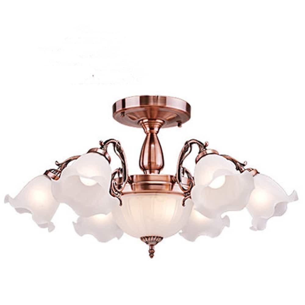 Classic Flower Shaped 8 Light LED Glass Chandelier with Electroplated Metal Finish for Dining Room