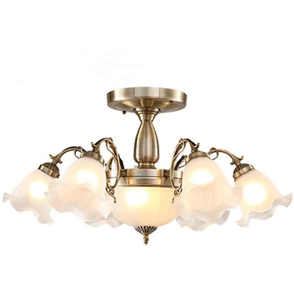 Classic Flower Shaped 8 Light LED Glass Chandelier with Electroplated Metal Finish for Dining Room