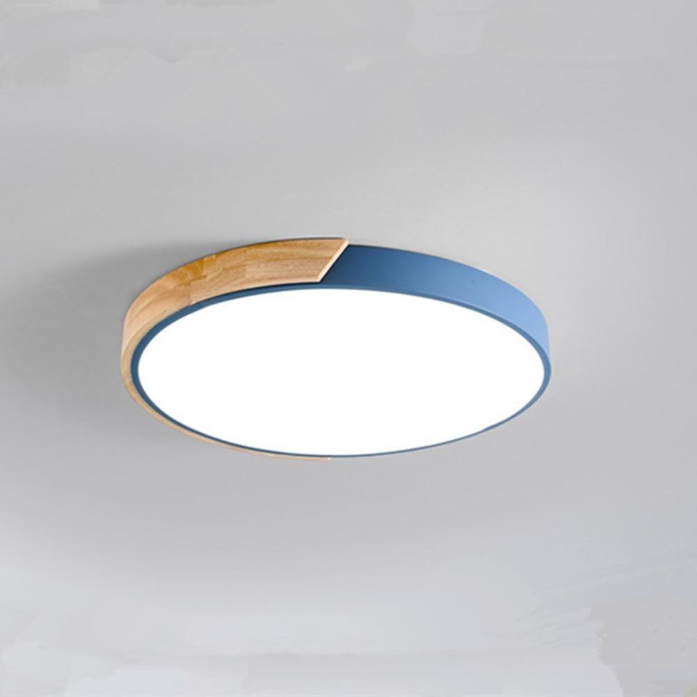 Modern Round LED Flush Mount Ceiling Light with Metal and Wood Style Accents for Living Room