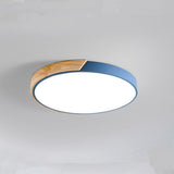 Modern Round LED Flush Mount Ceiling Light with Metal and Wood Style Accents for Living Room