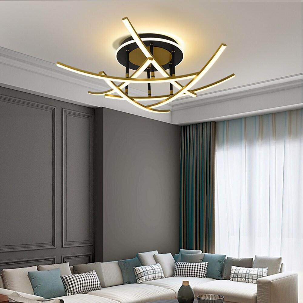 Modern Nordic Geometric LED Flush Mount Ceiling Light Dimmable Sputnik Fixture in Gold