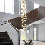 Cognac Glass Globe Long Chandelier Modern Adjustable Staircase Pendant Lighting for High Ceiling