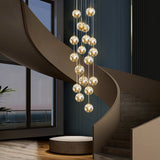 Cognac Glass Globe Long Chandelier Modern Adjustable Staircase Pendant Lighting for High Ceiling
