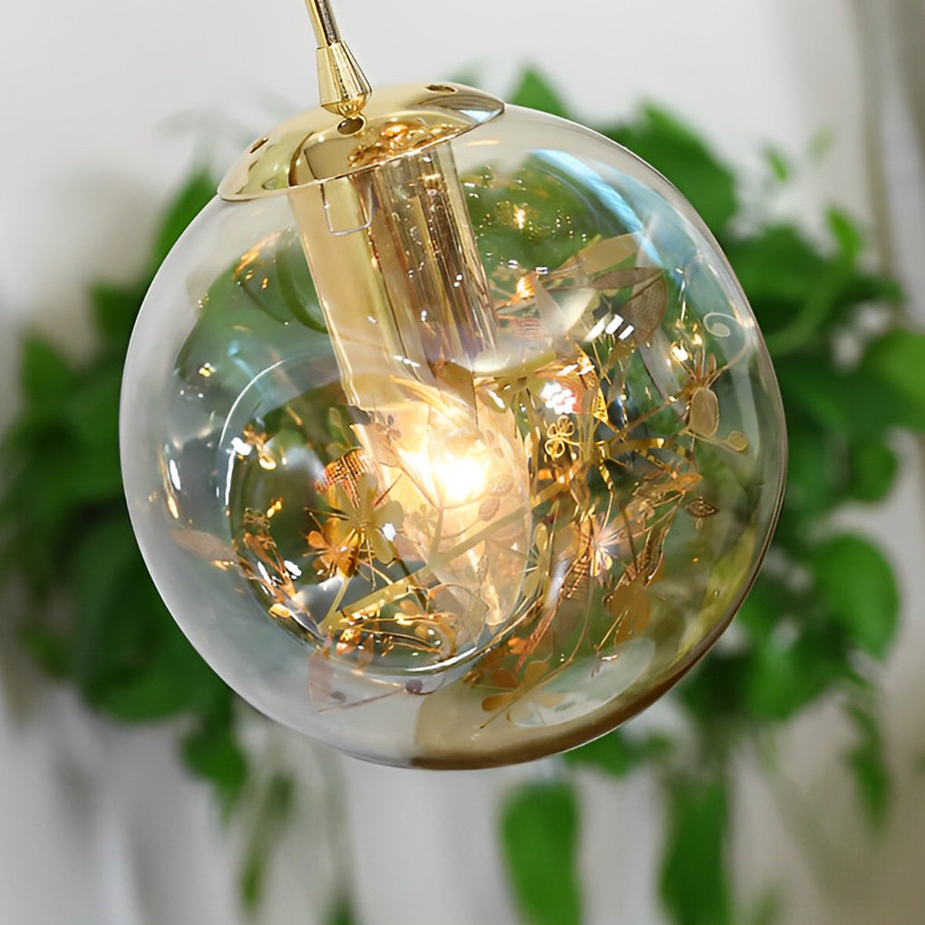 Cognac Glass Globe Long Chandelier Modern Adjustable Staircase Pendant Lighting for High Ceiling