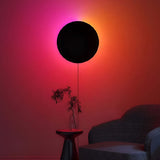 Color Changing Modern Round RGB LED Wall Sconce in Black with Remote and App Control