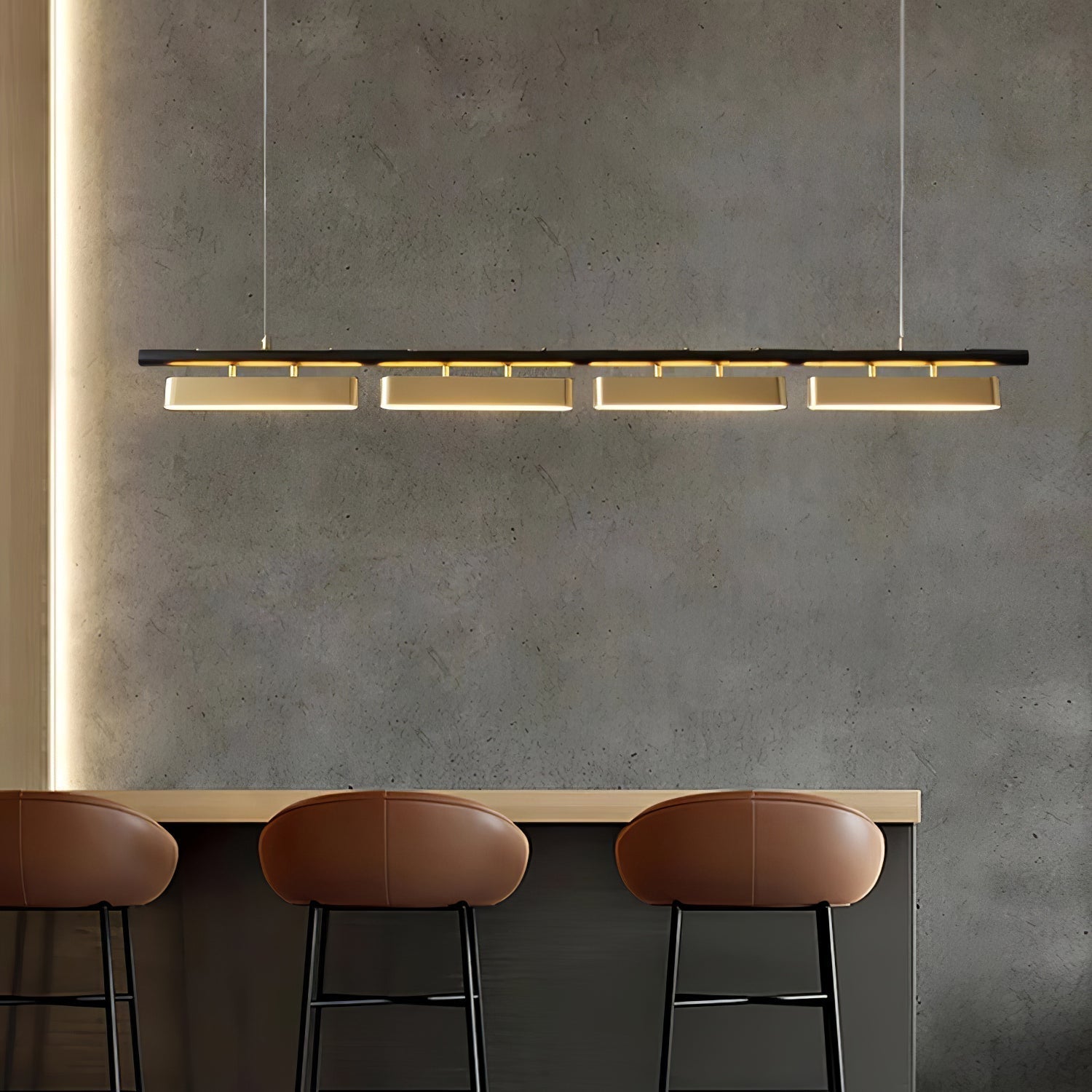Colt Modern Linear Brass Pendant Light with Integrated LED for Kitchen Island