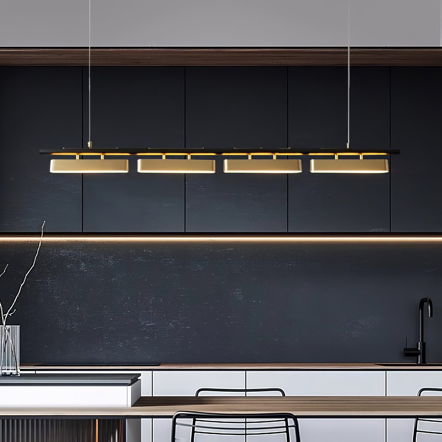 Colt Modern Linear Brass Pendant Light with Integrated LED for Kitchen Island