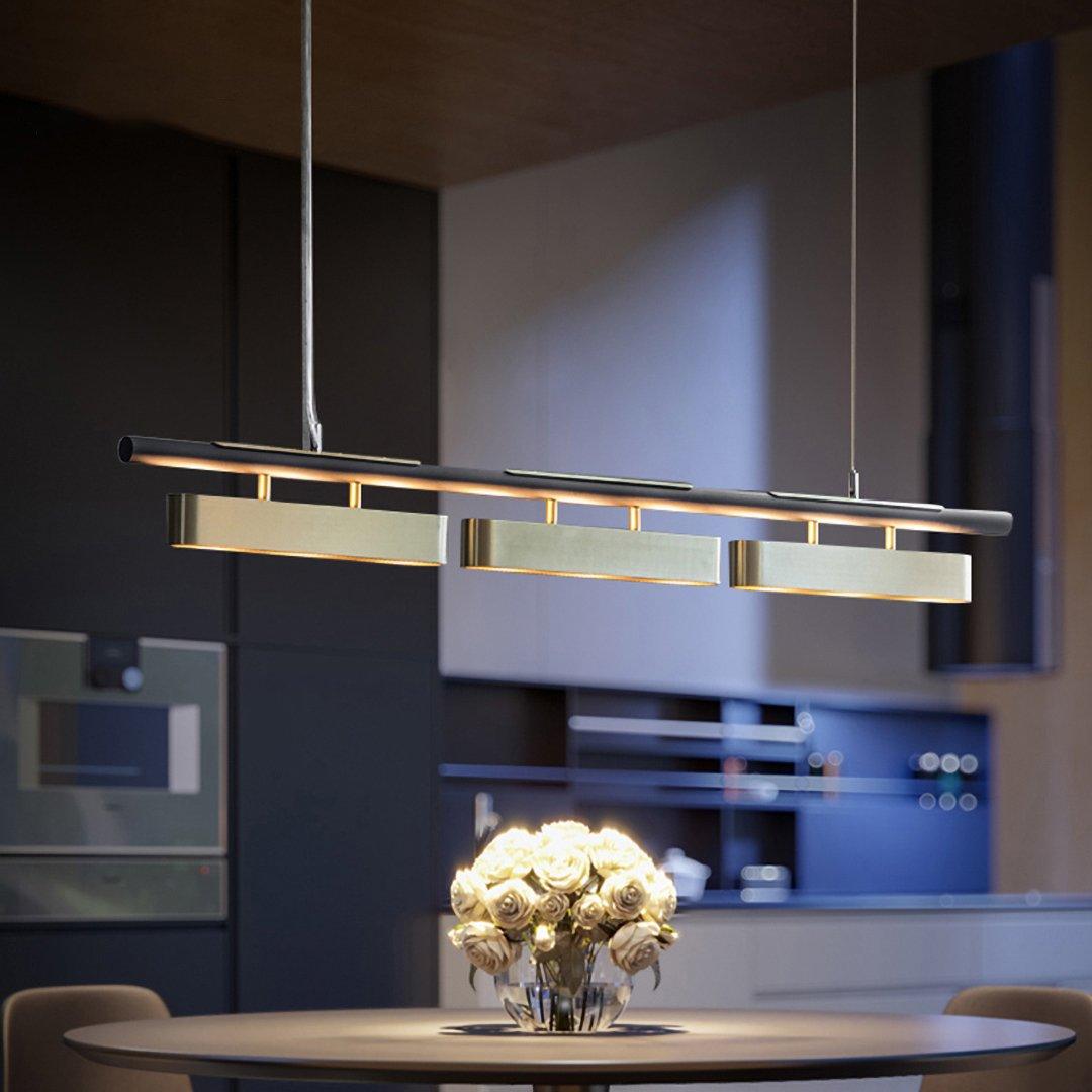 Colt Modern Linear Brass Pendant Light with Integrated LED for Kitchen Island