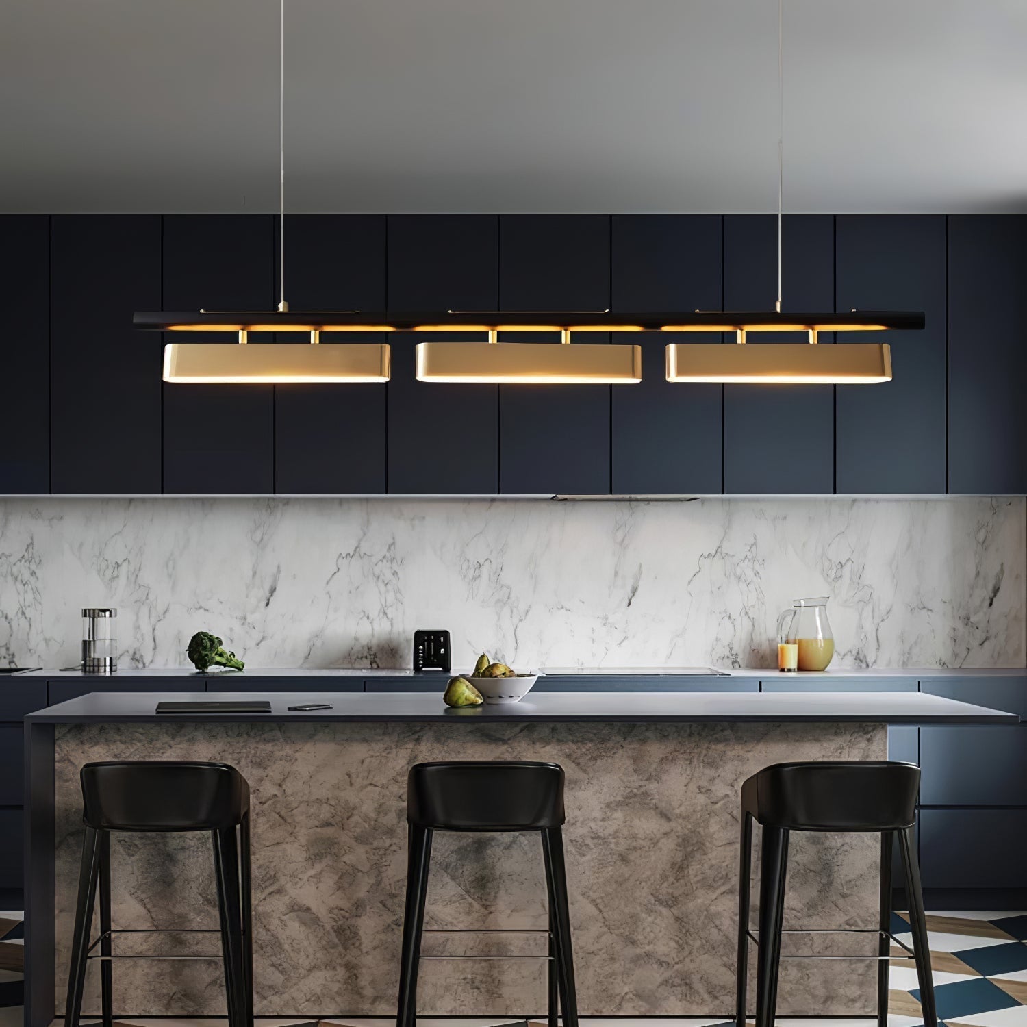 Colt Modern Linear Brass Pendant Light with Integrated LED for Kitchen Island
