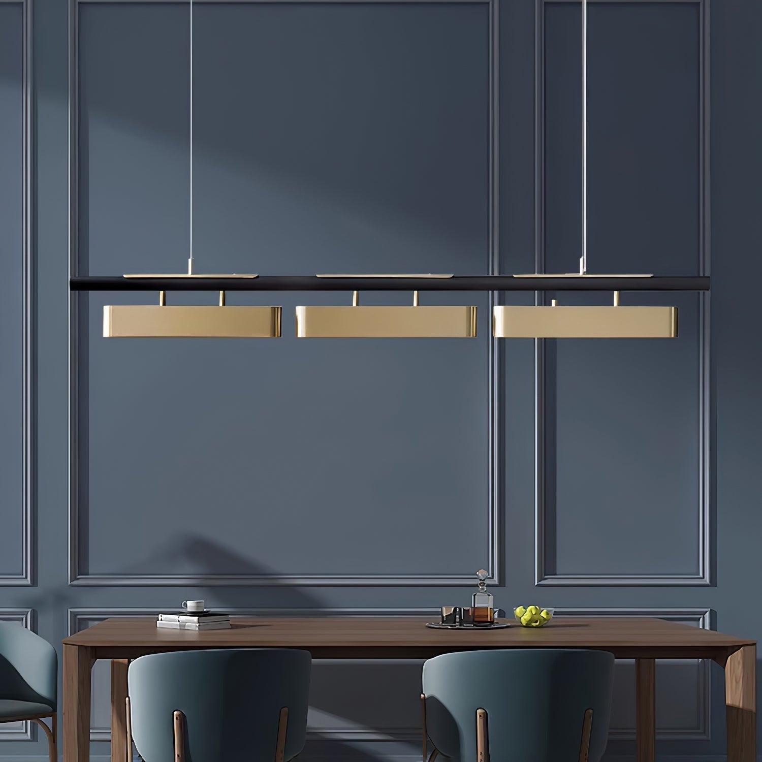 Colt Modern Linear Brass Pendant Light with Integrated LED for Kitchen Island