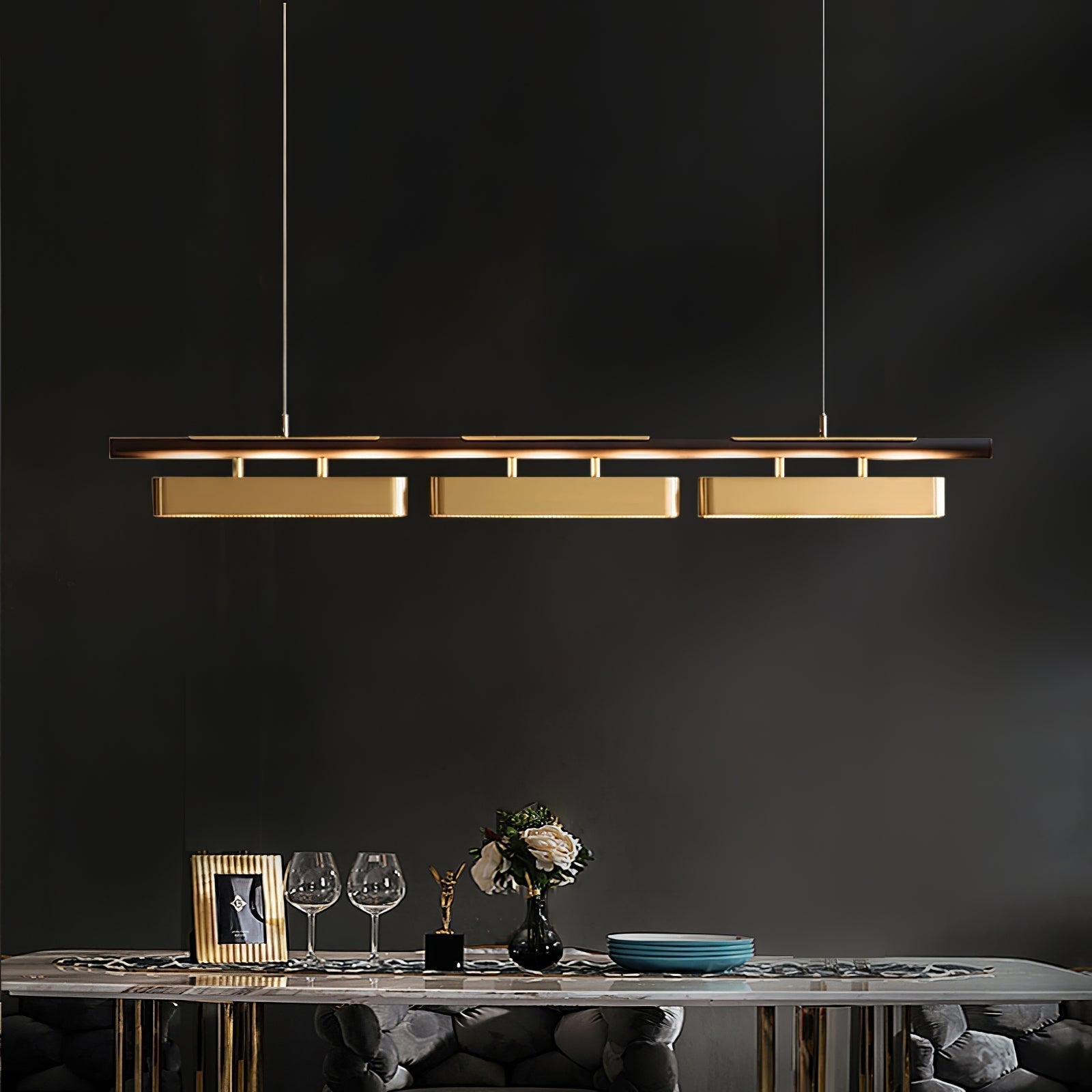 Colt Modern Linear Brass Pendant Light with Integrated LED for Kitchen Island