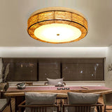 Modern Burlywood Wicker Flush Mount Ceiling Light Fixture for Low Profile Spaces