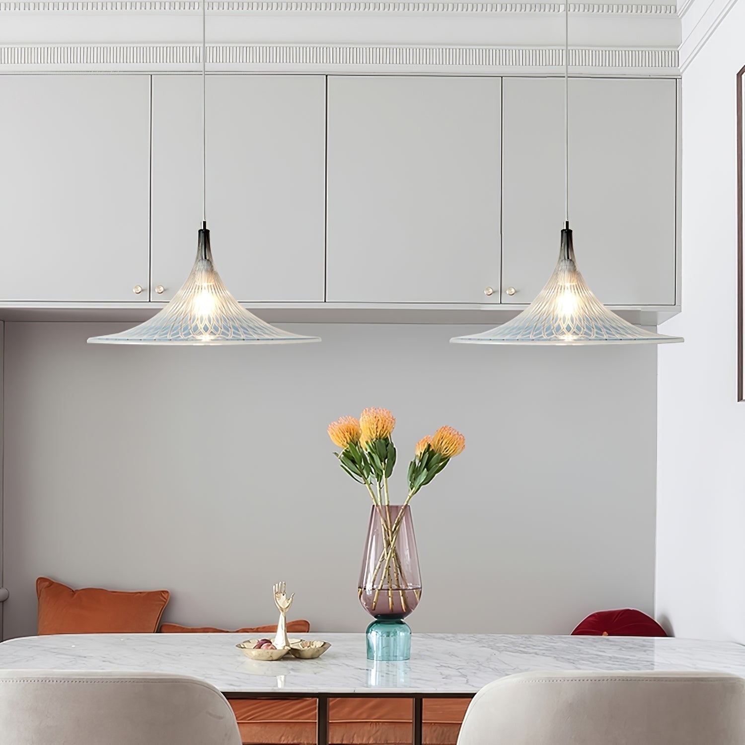 Contemporary Blue and Chrome Vortex Pendant Light with Swirl Design