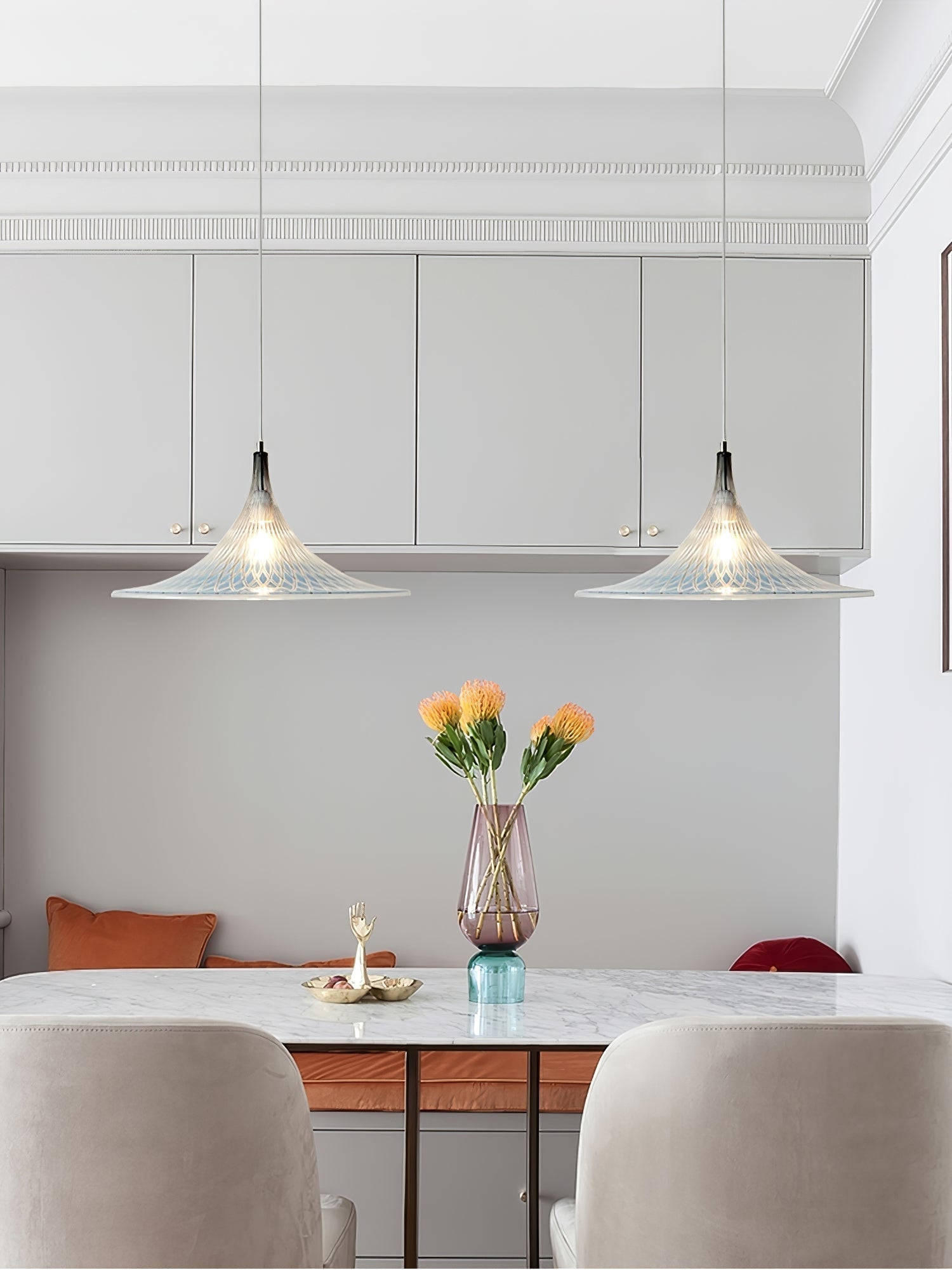 Contemporary Blue and Chrome Vortex Pendant Light with Swirl Design