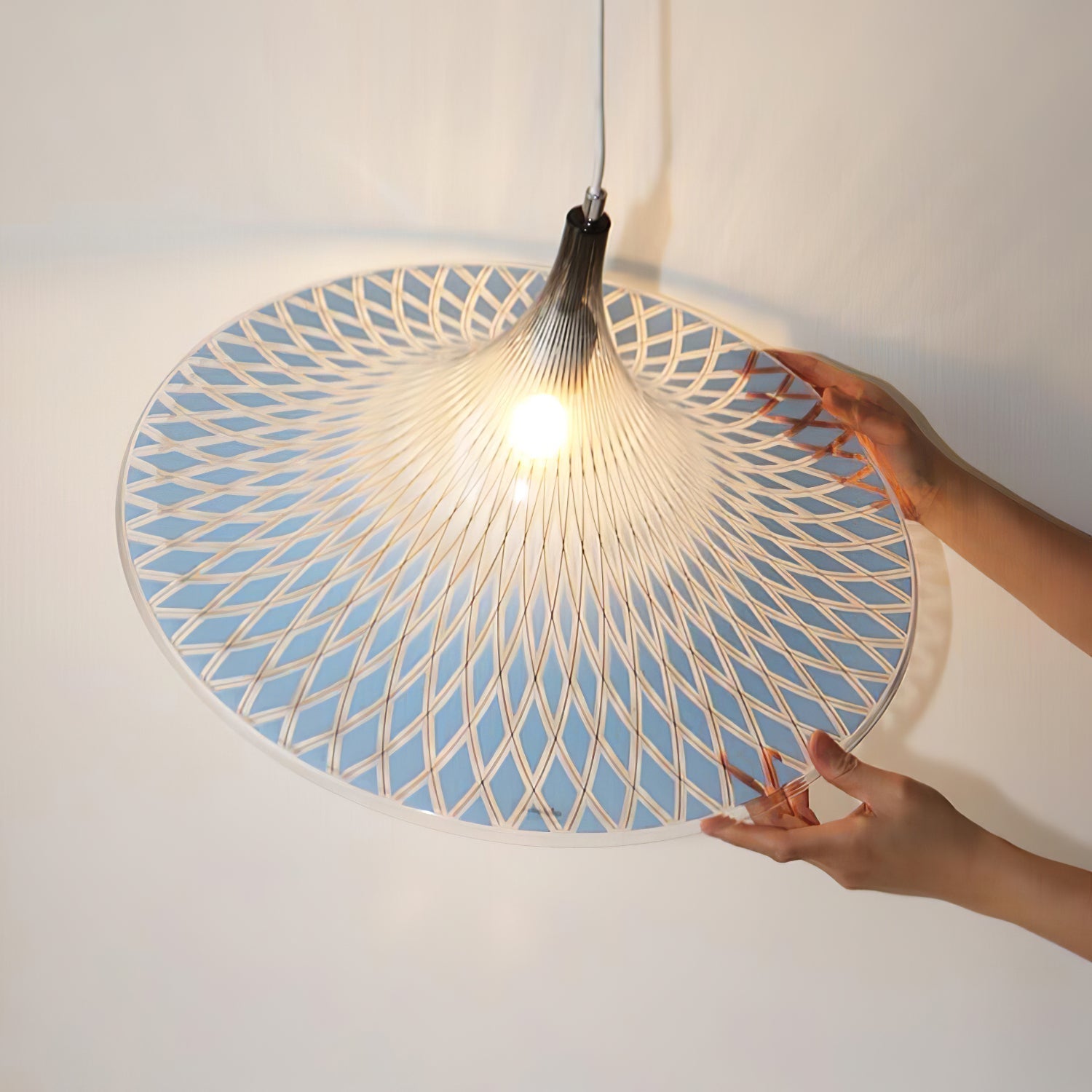 Contemporary Blue and Chrome Vortex Pendant Light with Swirl Design
