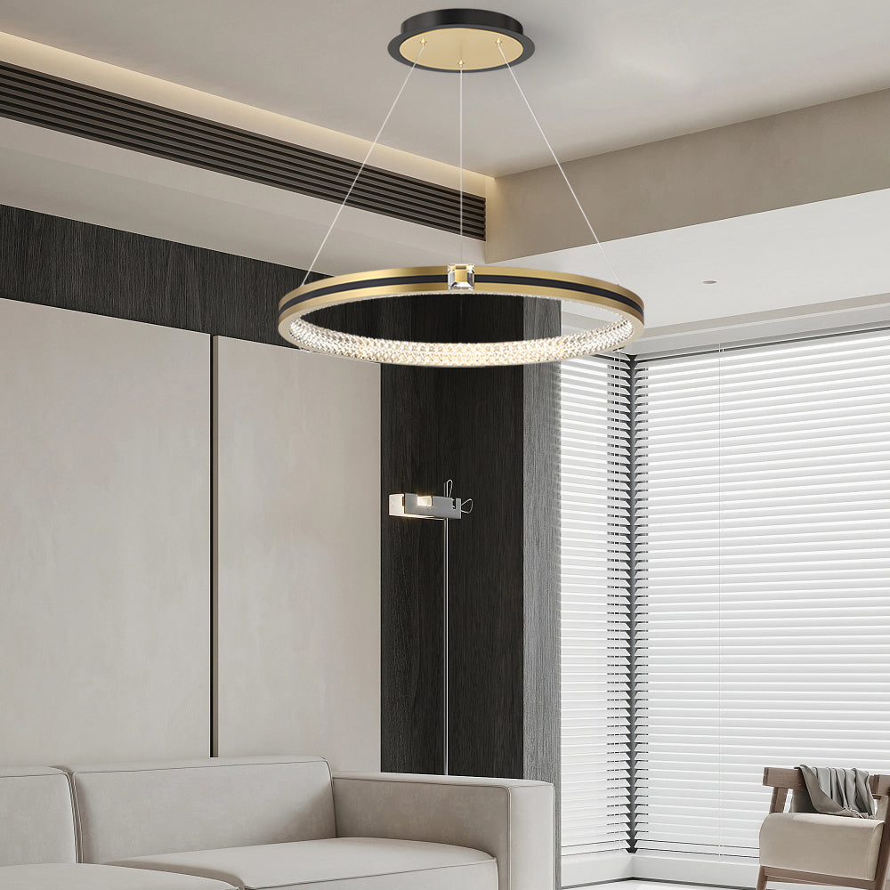 Contemporary Brushed Gold LED Circle Chandelier Three Step Dimming Pendant Lighting for Home