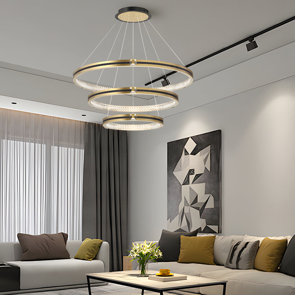 Contemporary Brushed Gold LED Circle Chandelier Three Step Dimming Pendant Lighting for Home