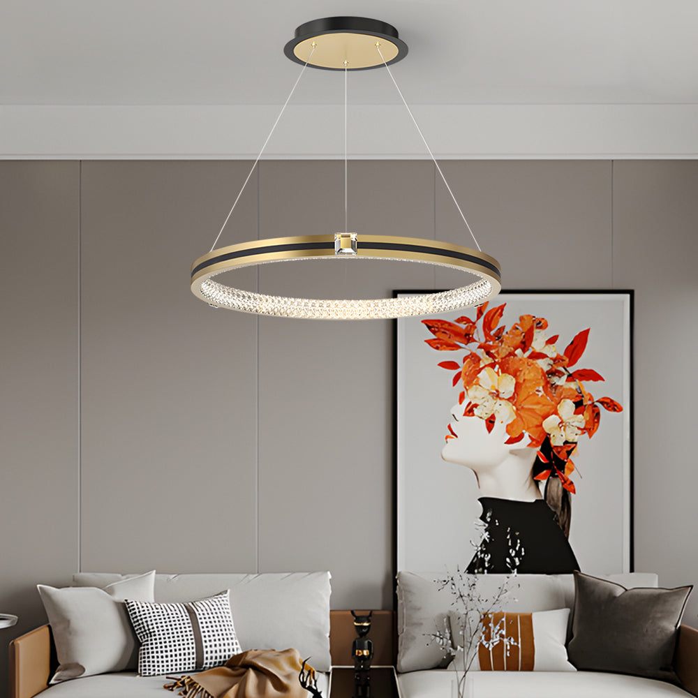 Contemporary Brushed Gold LED Circle Chandelier Three Step Dimming Pendant Lighting for Home