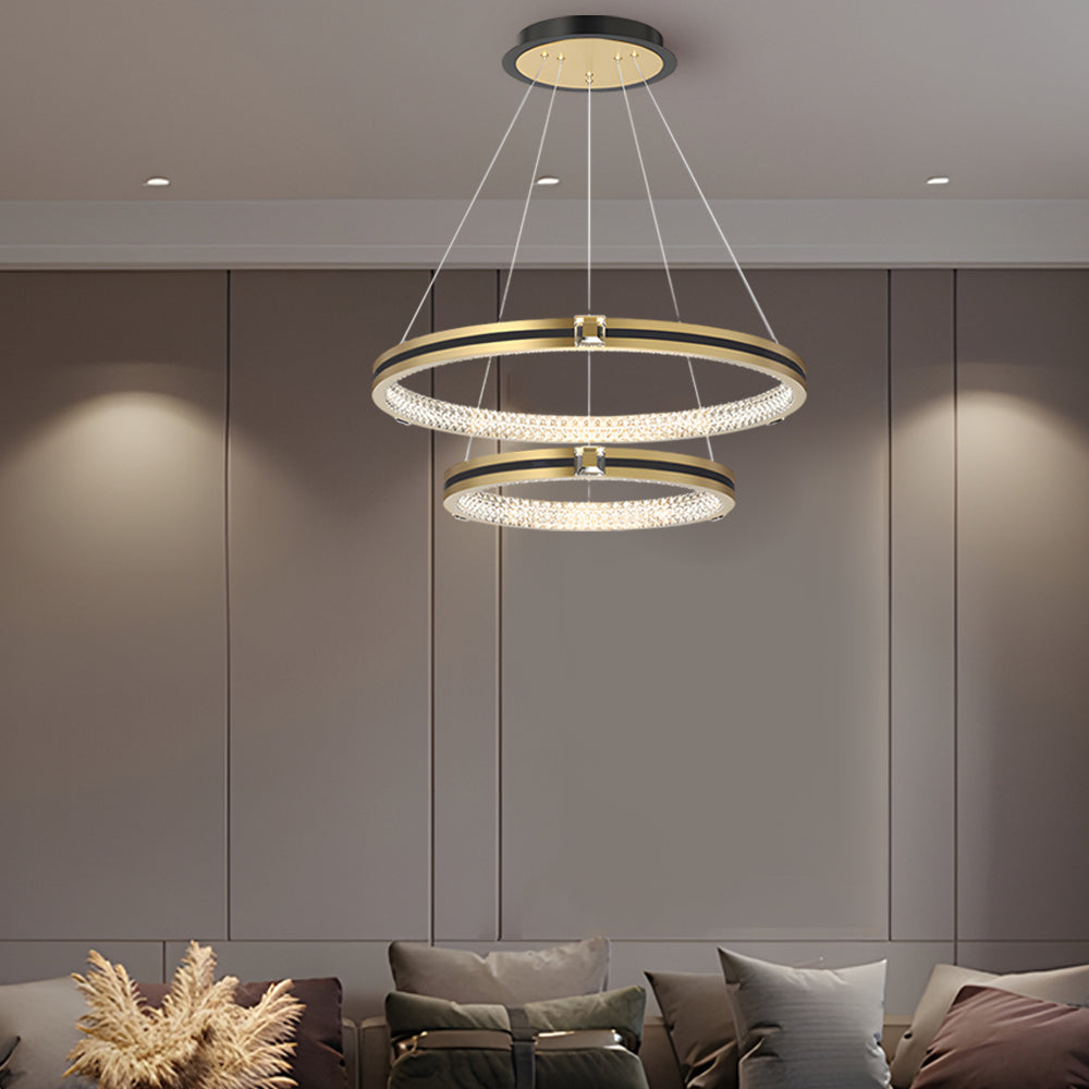 Contemporary Brushed Gold LED Circle Chandelier Three Step Dimming Pendant Lighting for Home