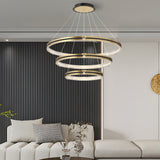 Contemporary Brushed Gold LED Circle Chandelier Three Step Dimming Pendant Lighting for Home