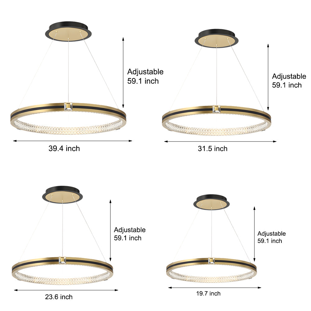 Contemporary Brushed Gold LED Circle Chandelier Three Step Dimming Pendant Lighting for Home