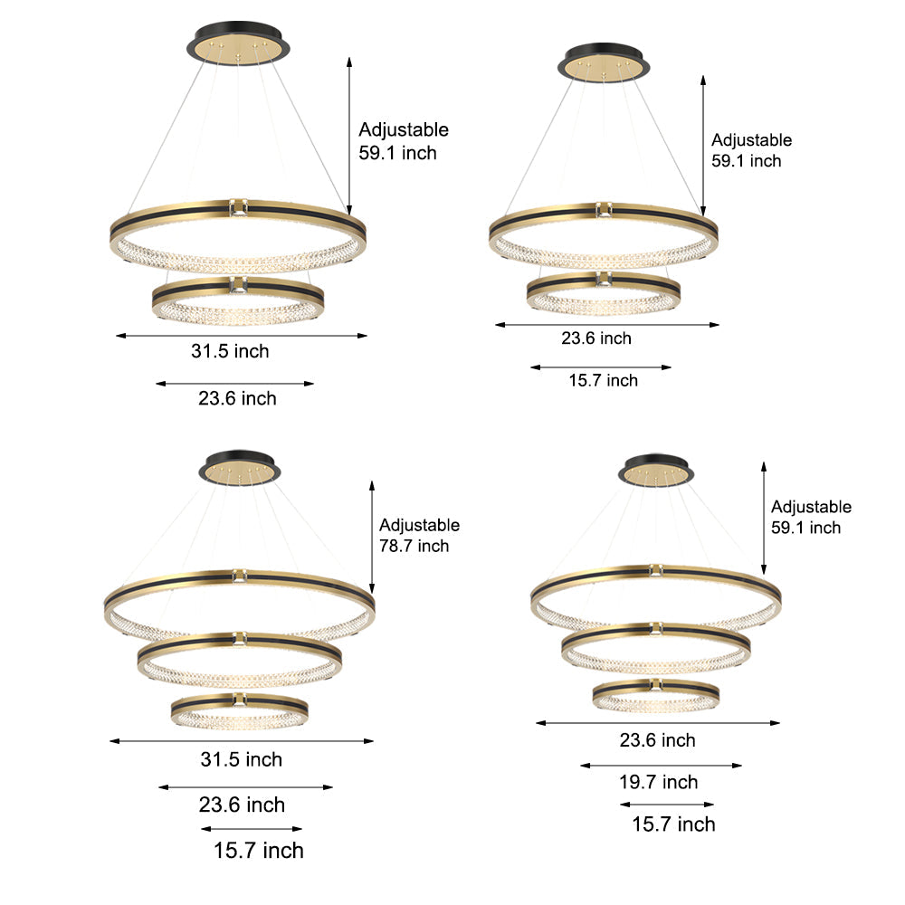 Contemporary Brushed Gold LED Circle Chandelier Three Step Dimming Pendant Lighting for Home