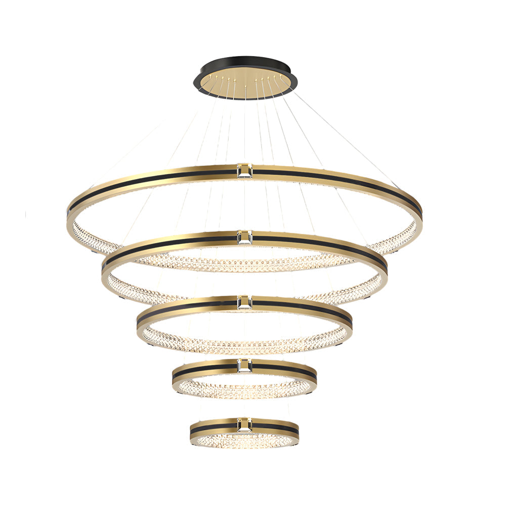 Contemporary Brushed Gold LED Circle Chandelier Three Step Dimming Pendant Lighting for Home