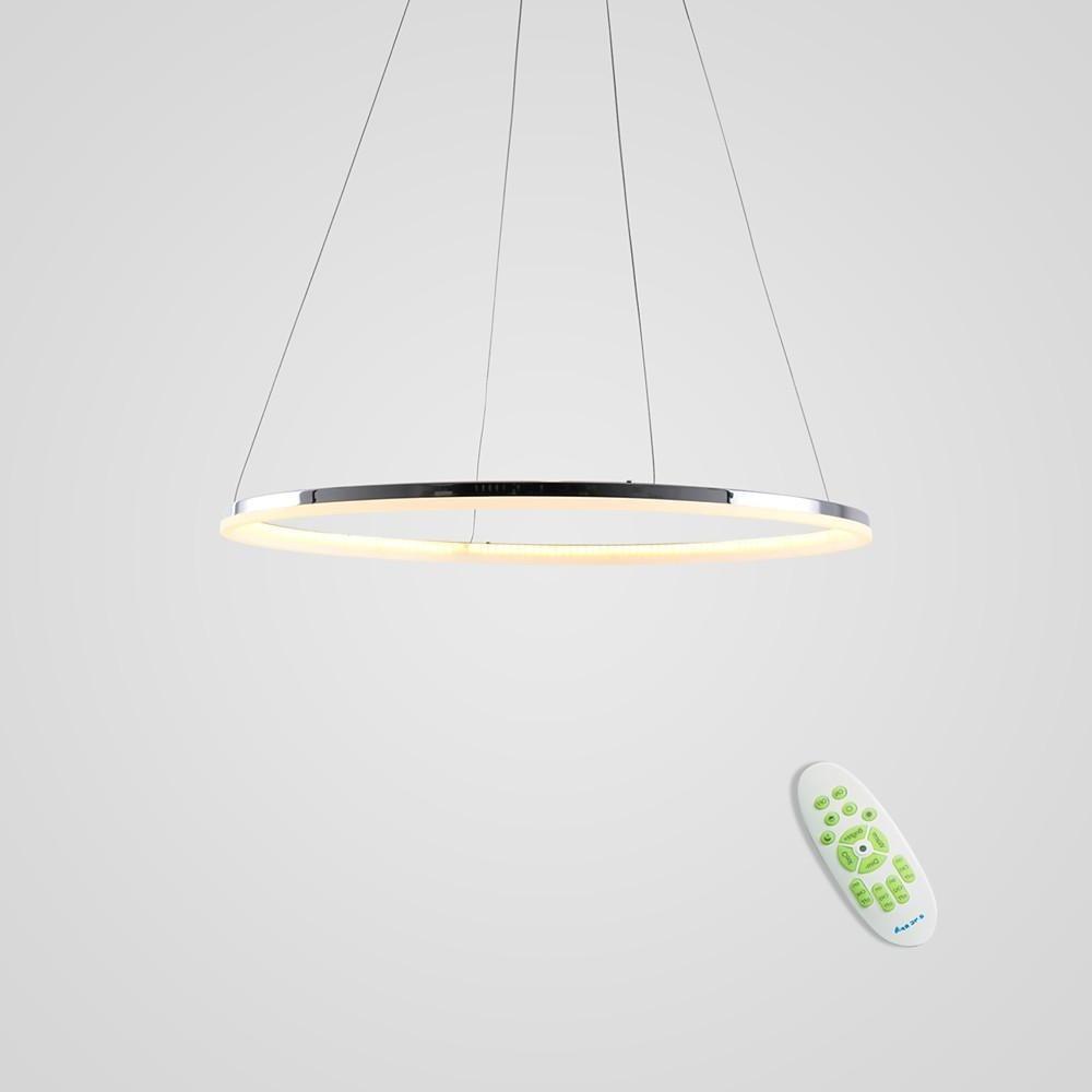 Contemporary Circular LED Pendant Light in Brushed Nickel with Remote Control Ceiling Fixture