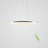 Contemporary Circular LED Pendant Light in Brushed Nickel with Remote Control Ceiling Fixture