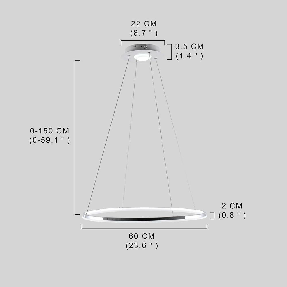 Contemporary Circular LED Pendant Light in Brushed Nickel with Remote Control Ceiling Fixture