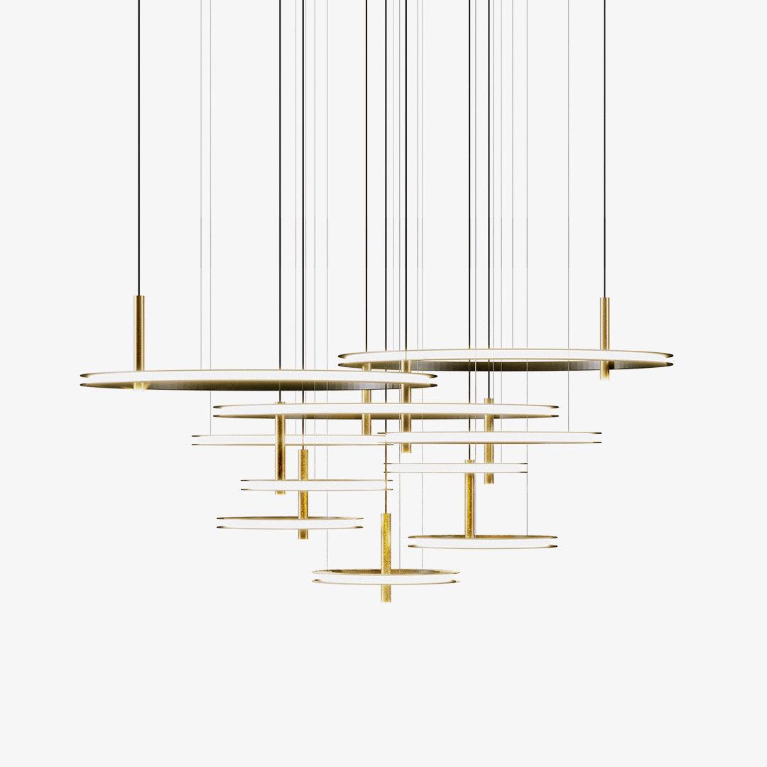 Contemporary Geometric LED Ring Chandelier with Integrated Gold Spotlights