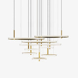 Contemporary Geometric LED Ring Chandelier with Integrated Gold Spotlights