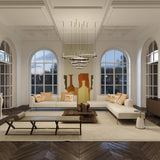 Contemporary Geometric LED Ring Chandelier with Integrated Gold Spotlights