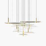Contemporary Geometric LED Ring Chandelier with Integrated Gold Spotlights
