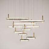 Contemporary Geometric LED Ring Chandelier with Integrated Gold Spotlights