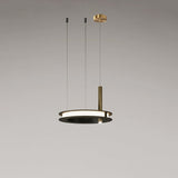 Contemporary Geometric LED Ring Chandelier with Integrated Gold Spotlights