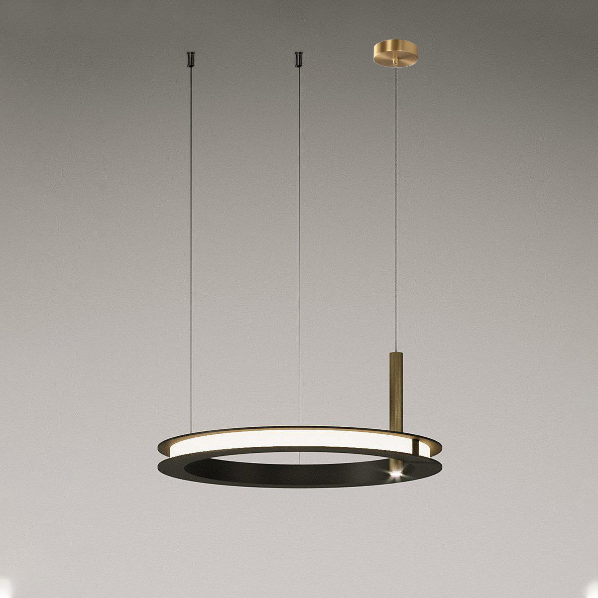 Contemporary Geometric LED Ring Chandelier with Integrated Gold Spotlights