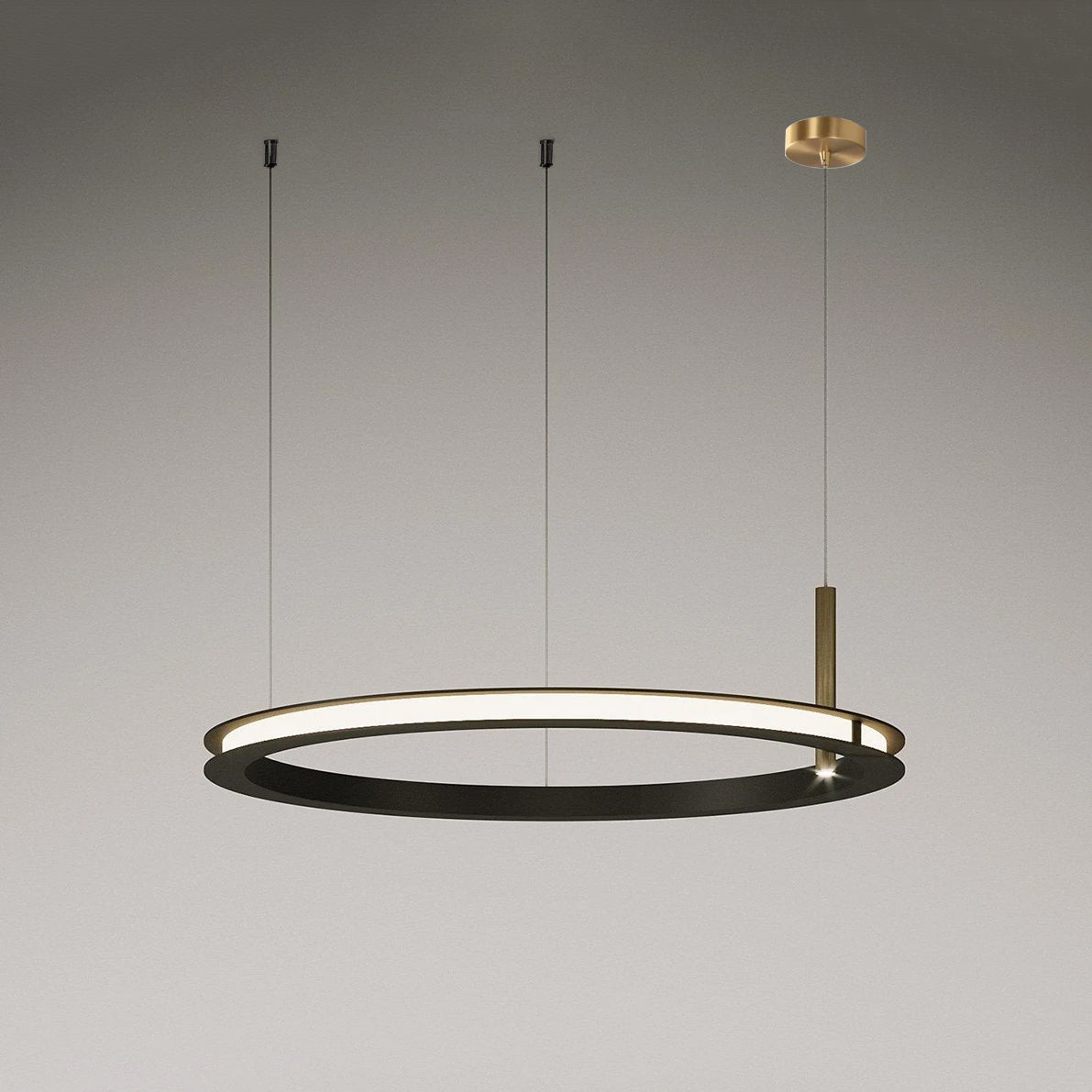 Contemporary Geometric LED Ring Chandelier with Integrated Gold Spotlights