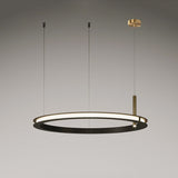Contemporary Geometric LED Ring Chandelier with Integrated Gold Spotlights