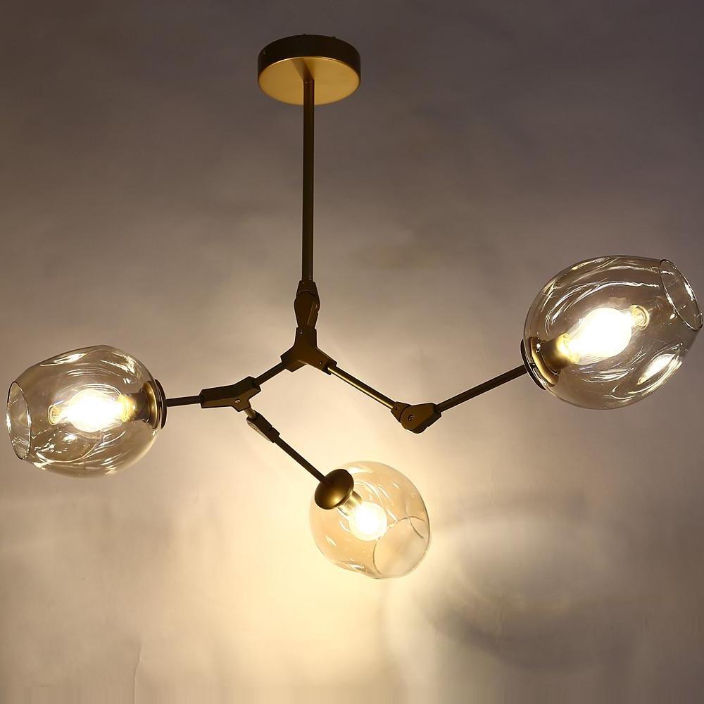 Contemporary Geometrical LED Glass Chandelier with 3 Oval Shades for Living Room