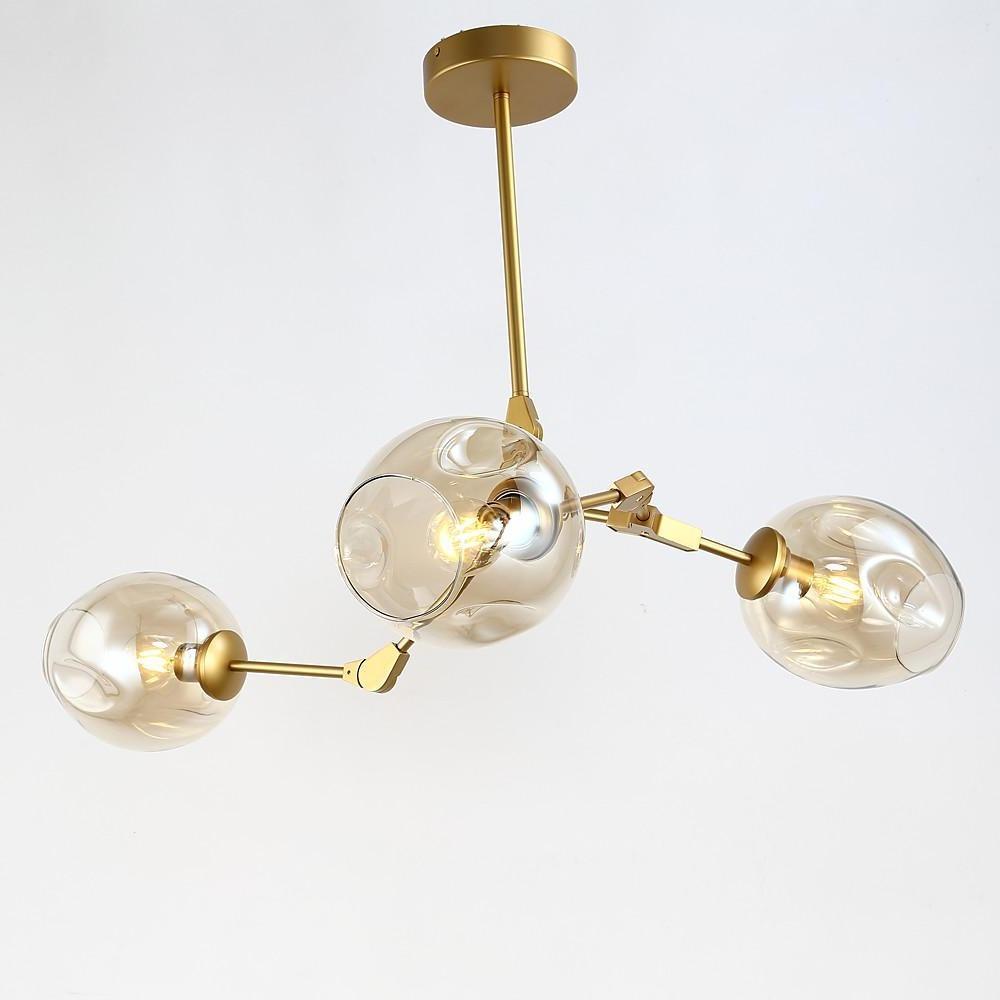Contemporary Geometrical LED Glass Chandelier with 3 Oval Shades for Living Room