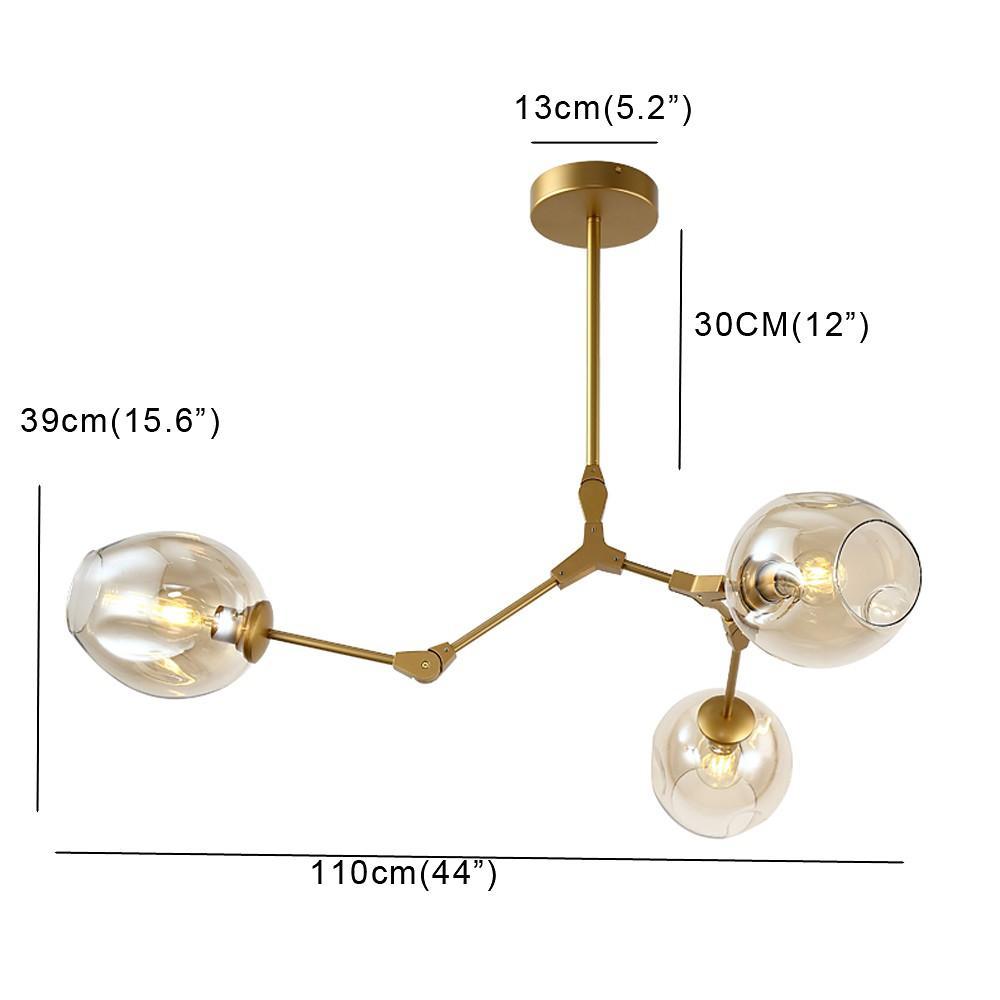 Contemporary Geometrical LED Glass Chandelier with 3 Oval Shades for Living Room