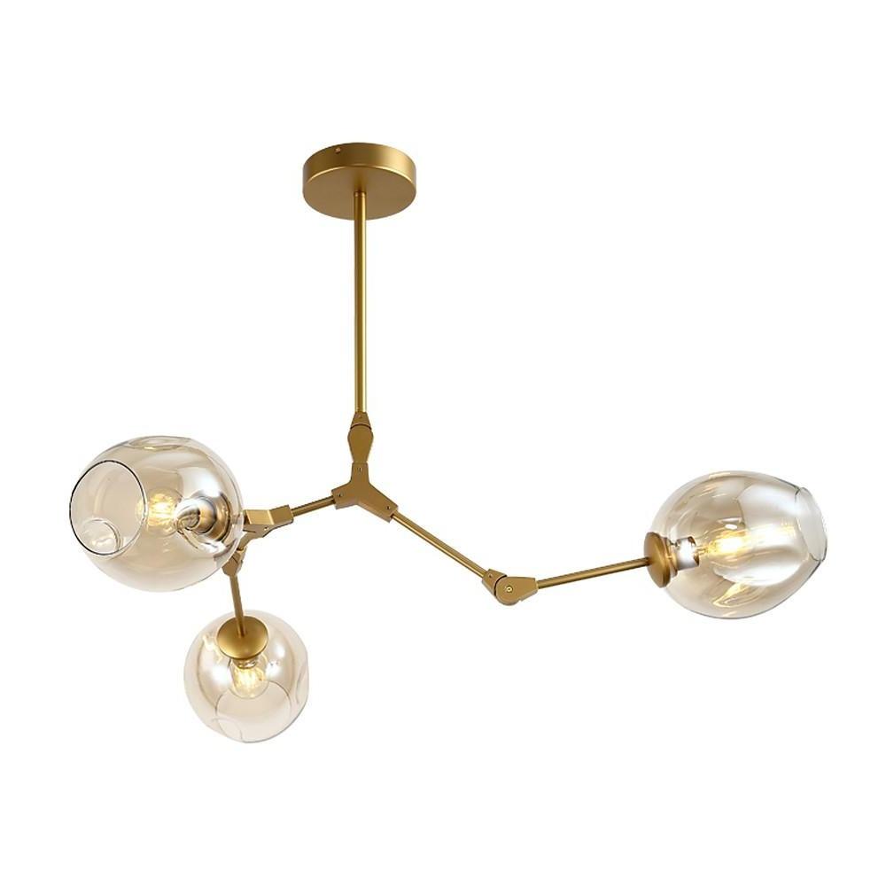 Contemporary Geometrical LED Glass Chandelier with 3 Oval Shades for Living Room