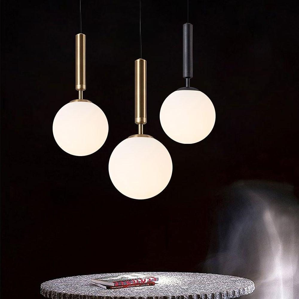 Contemporary Globe Glass Pendant Light with Electroplated Metal Frame and Adjustable Hanging Cord