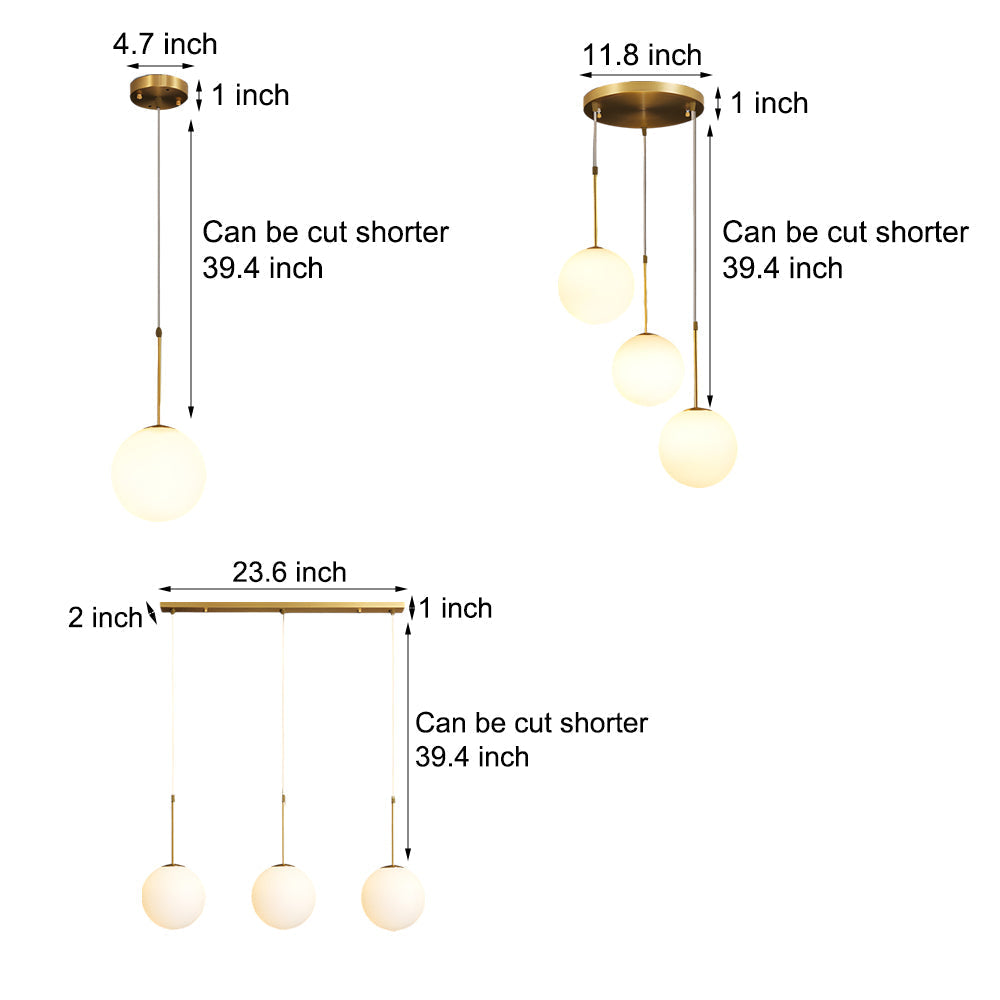 Contemporary Gold Globe Pendant Lighting with White Frosted Glass Shades for Kitchen
