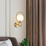 Contemporary Halo Metal Wall Light Fixture Gold Finish Indoor Glass Ball Lamp