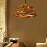 Contemporary Handpicked Wood Stick Pendant Light Burlywood Hanging Lamp for Living Room