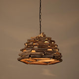 Contemporary Handpicked Wood Stick Pendant Light Burlywood Hanging Lamp for Living Room