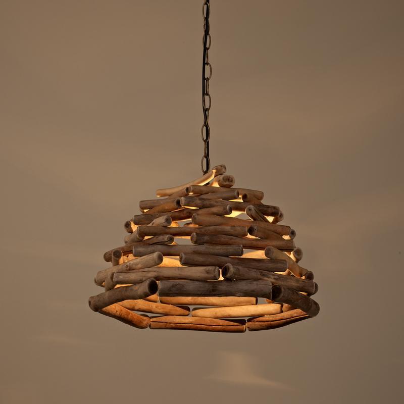 Contemporary Handpicked Wood Stick Pendant Light Burlywood Hanging Lamp for Living Room